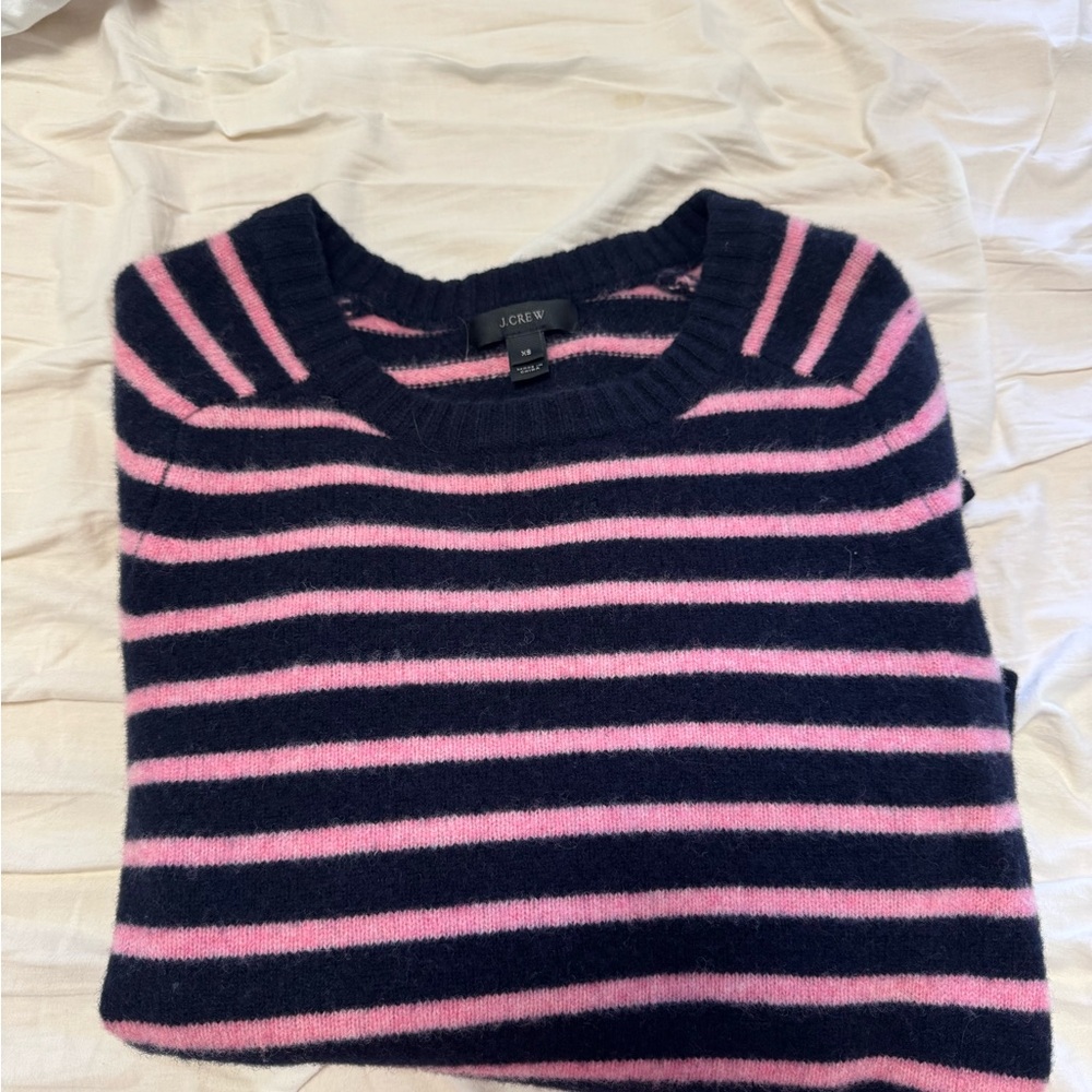 J. Crew Pink and Black Striped Crew Neck Sweater
